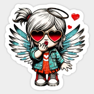 Retro Romance: Pop Art Cupid Kisses Valentine's Shirt Sticker